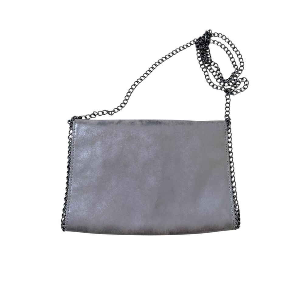 Chelsea28 Faux Leather Chain Crossbody Clutch Envelope Metallic Silver Gunmetal - Picture 2 of 5